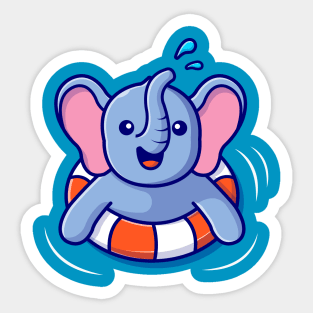 Cute Elephant Floating With Swimming Tires Sticker